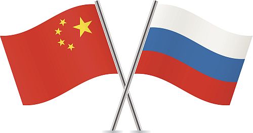 Russia and China flags.